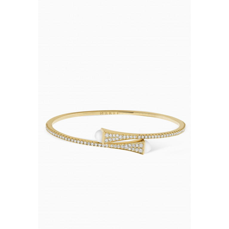 Marli - Cleo Diamond Slim Slip-on Bracelet with White Agate in 18kt Yellow Gold