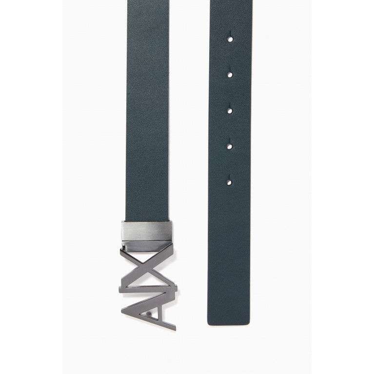 Armani - Logo Hinge Belt in Leather Blue