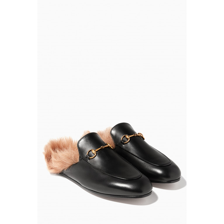Gucci - Black Leather & Lamb-Lined Princetown Loafers