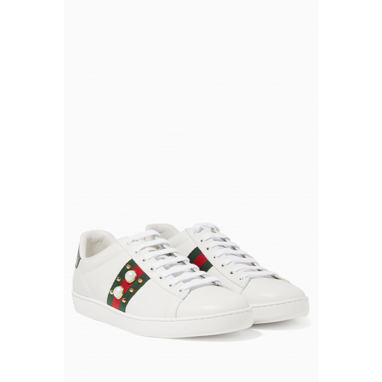Gucci - White Ace Studded Leather Low-top Sneakers