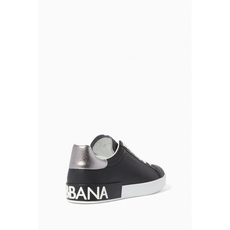 Dolce & Gabbana - Black & Silver Portofino Logo Sneakers Silver