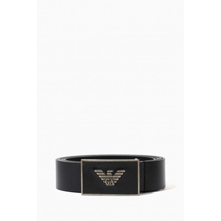 Emporio Armani - Eagle Plaque Leather Reversible Belt