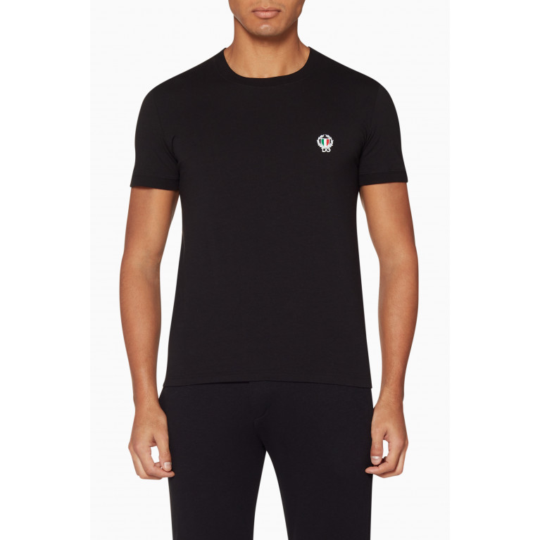 Dolce & Gabbana - Black Sports Crest Logo Crew T-Shirt Black