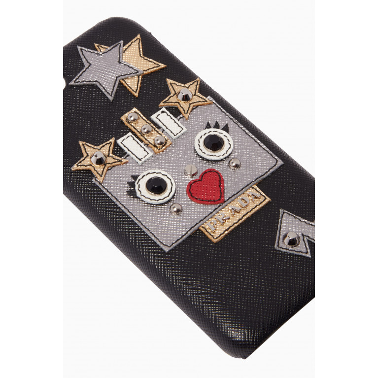 Prada - Black & Silver Saffiano Robot Heart iPhone® Case