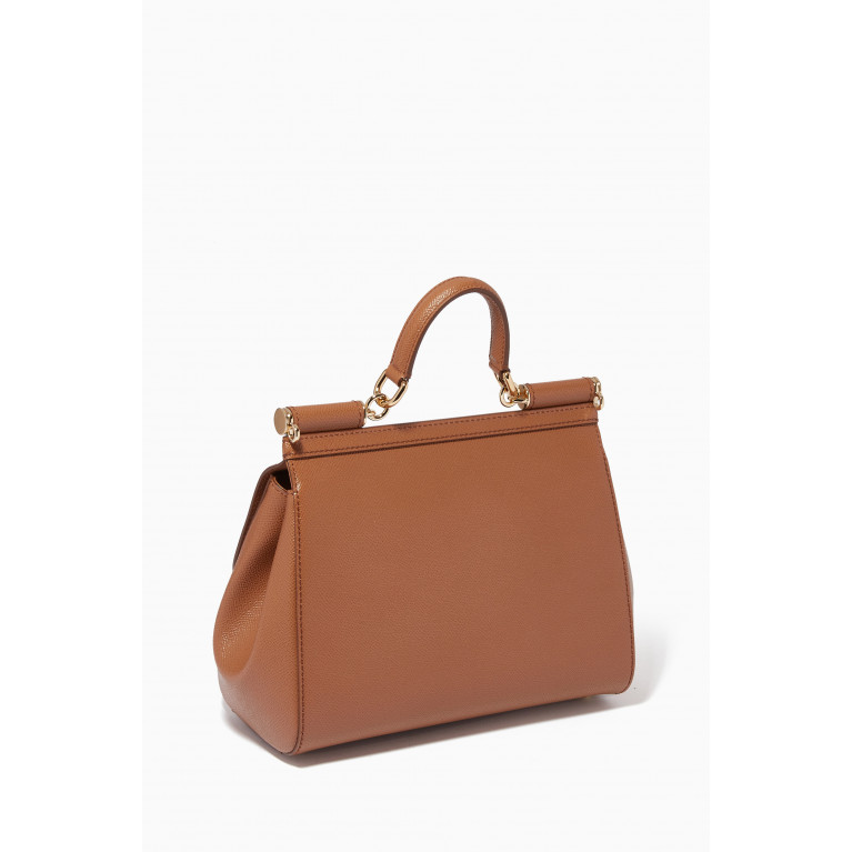 Dolce & Gabbana - Medium Sicily Bag in Dauphine Leather Brown