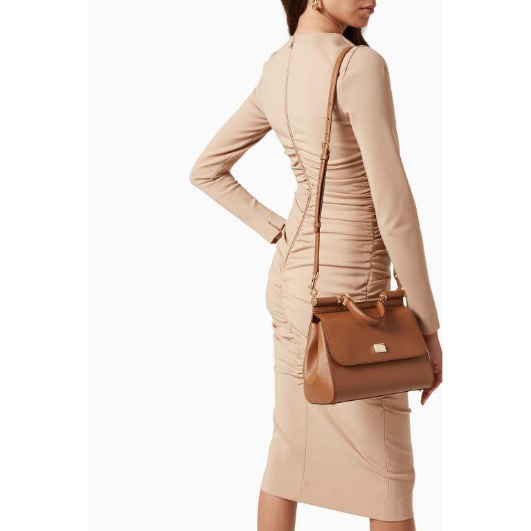 Dolce & Gabbana - Medium Sicily Bag in Dauphine Leather Brown