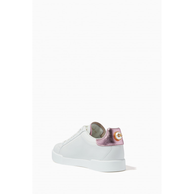 Dolce & Gabbana - Pearl-Detail Portofino Sneakers in Calf Leather Pink