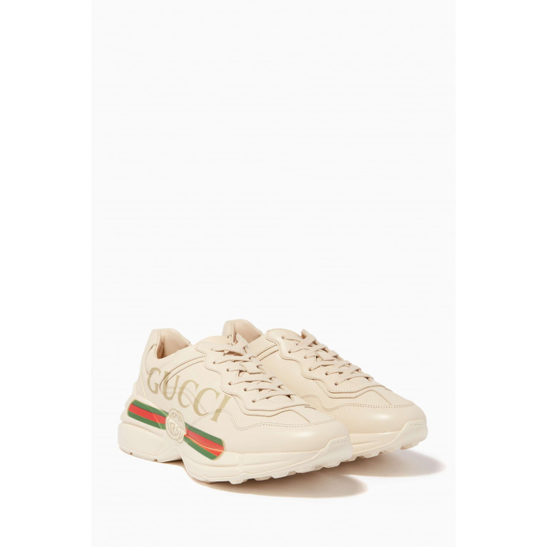 Gucci - Ivory Rhyton Gucci logo leather Sneakers