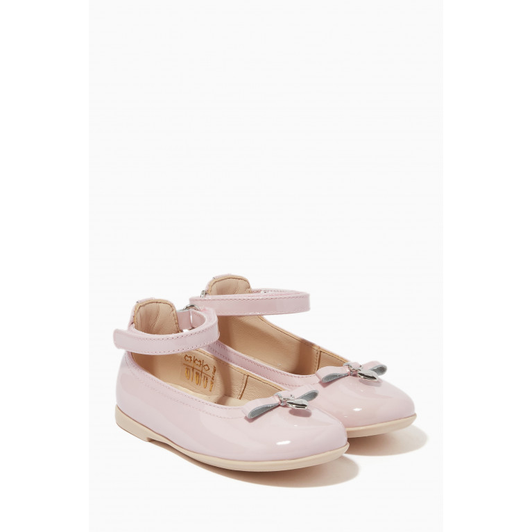 Emporio Armani - Bow & Charm Ballerina Flats in Laminated Leather Pink