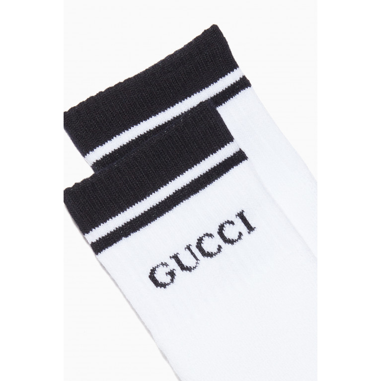 Gucci - Gucci - White Logo Striped Tennis Socks White