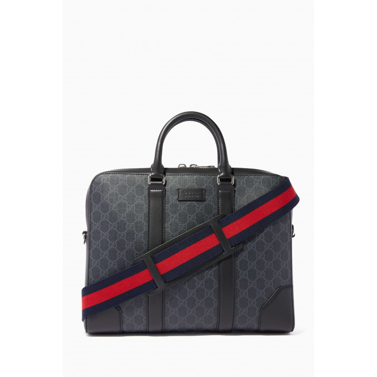 Gucci - Black & Grey GG Supreme Briefcase