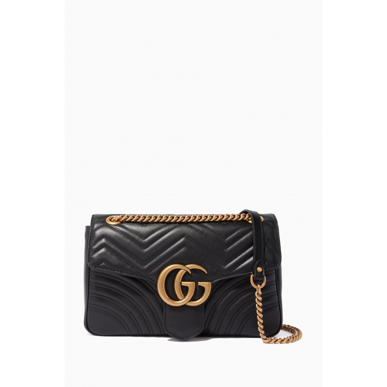 Gucci - Black Medium GG Marmont 2.0 Quilted Shoulder Bag Black