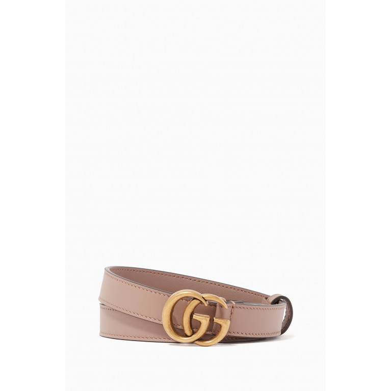 Gucci - Double G Slim Leather Belt Neutral