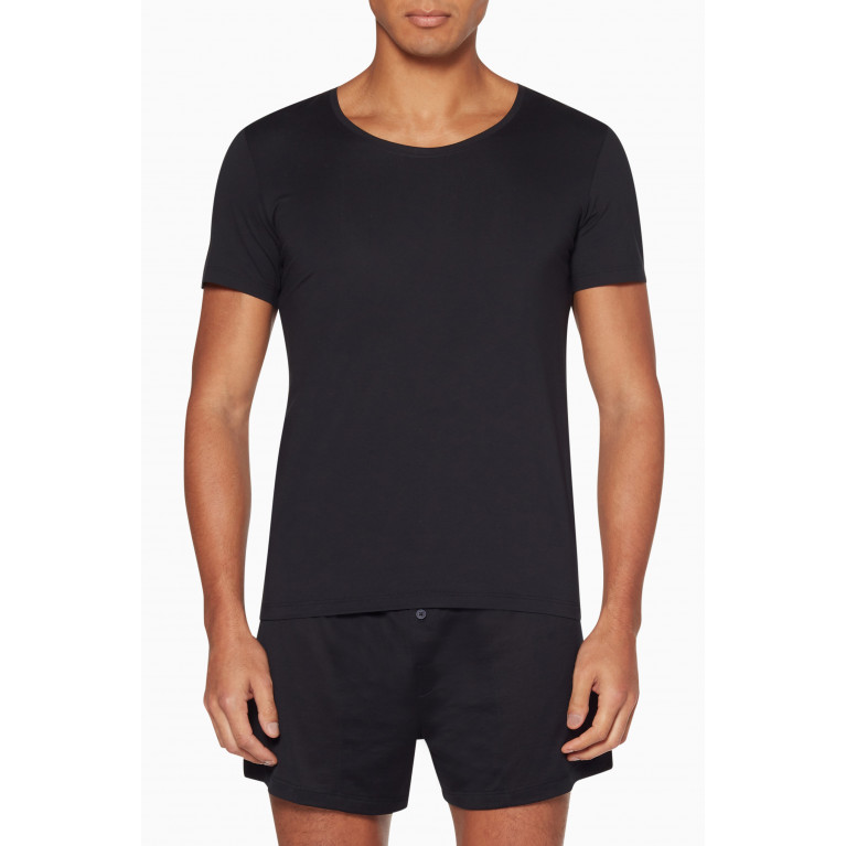 Hanro - Black Cotton Superior Short-Sleeve T-Shirt Black