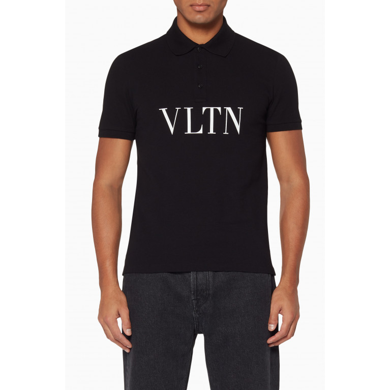 Valentino - Black Logo Print Polo T-Shirt Black