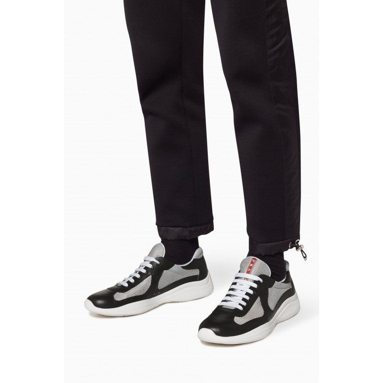 Prada - Black & Grey America's Cup Leather & Knit Sneakers Multicolour