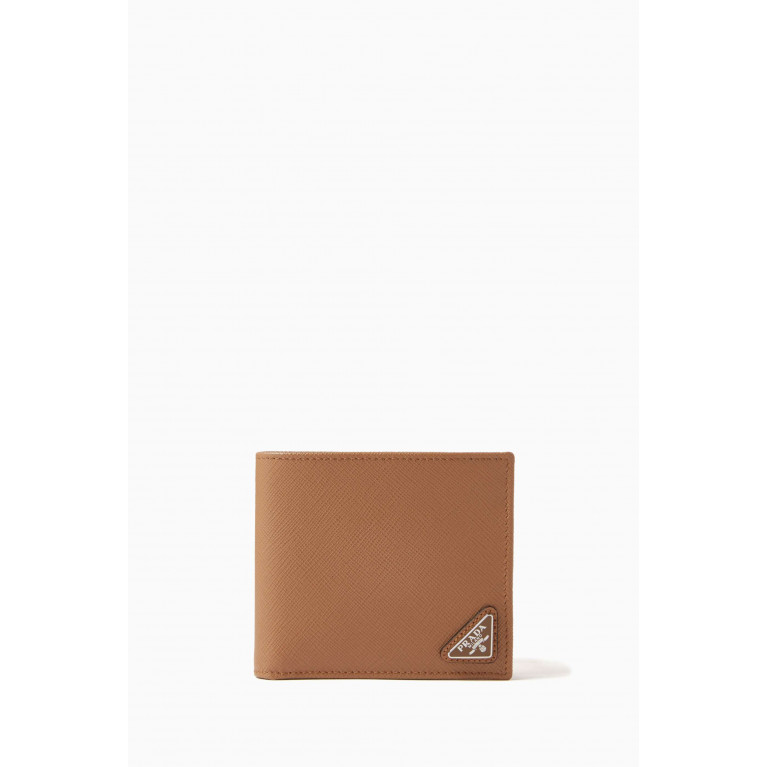 Prada - Triangle Logo BiFold Wallet in Saffiano Leather Neutral