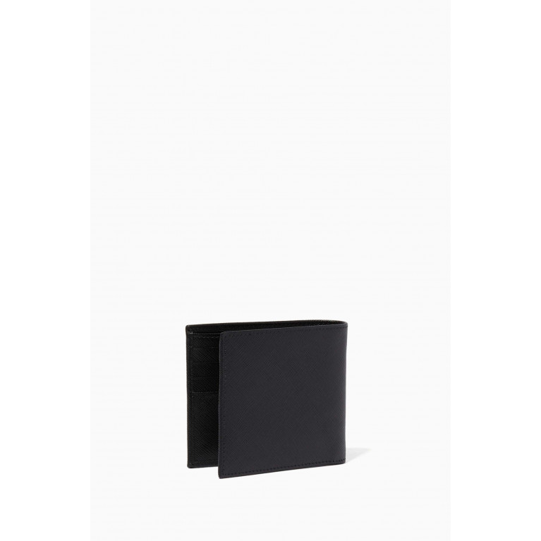 Prada - Black Triangle Logo Saffiano Leather Bill-Fold Wallet Black