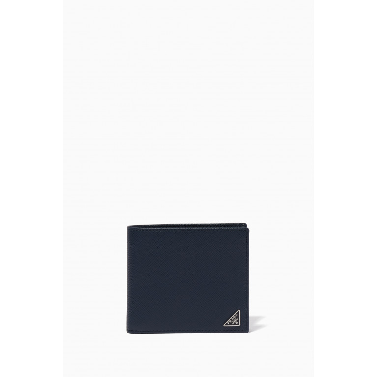 Prada - Dark-Blue Triangle Logo Saffiano Leather Bill-Fold Wallet Blue