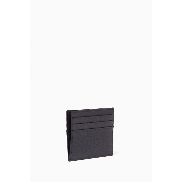 Prada - Black Cartilio Logo Saffiano Leather Card Holder Black