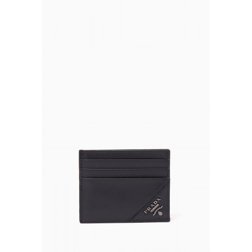 Prada - Black Cartilio Logo Saffiano Leather Card Holder Black