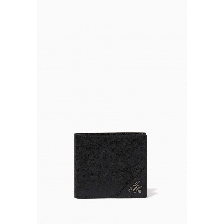 Prada - Black Cartilio Logo Saffiano Leather Wallet Black