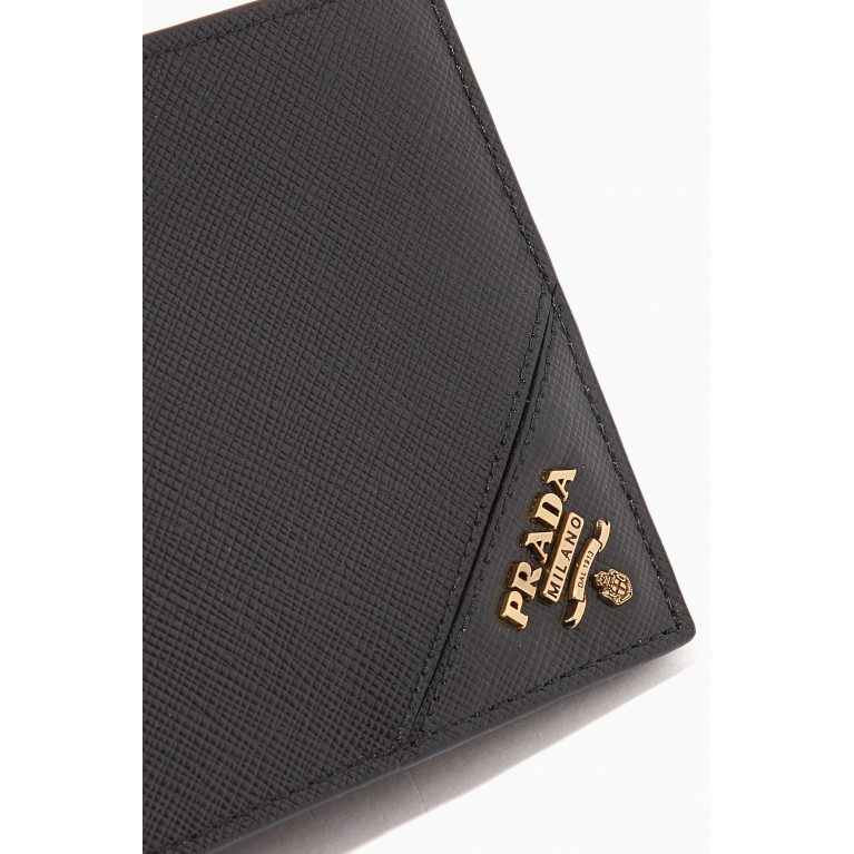 Prada - Metal Logo Wallet in Saffiano Leather Black