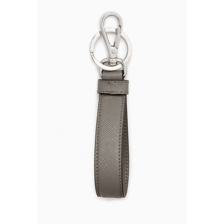 Prada - Logo Keychain in Saffiano Leather Grey