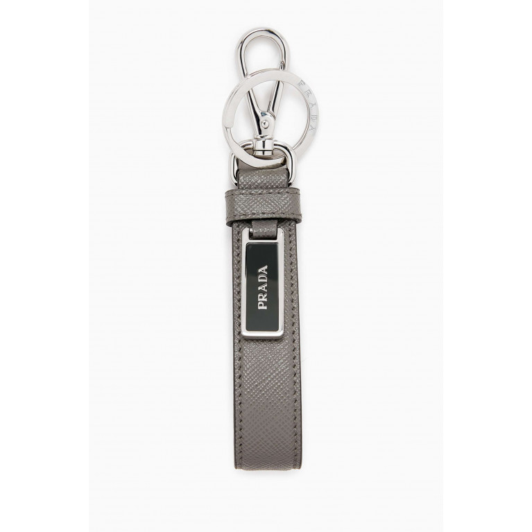 Prada - Logo Keychain in Saffiano Leather Grey