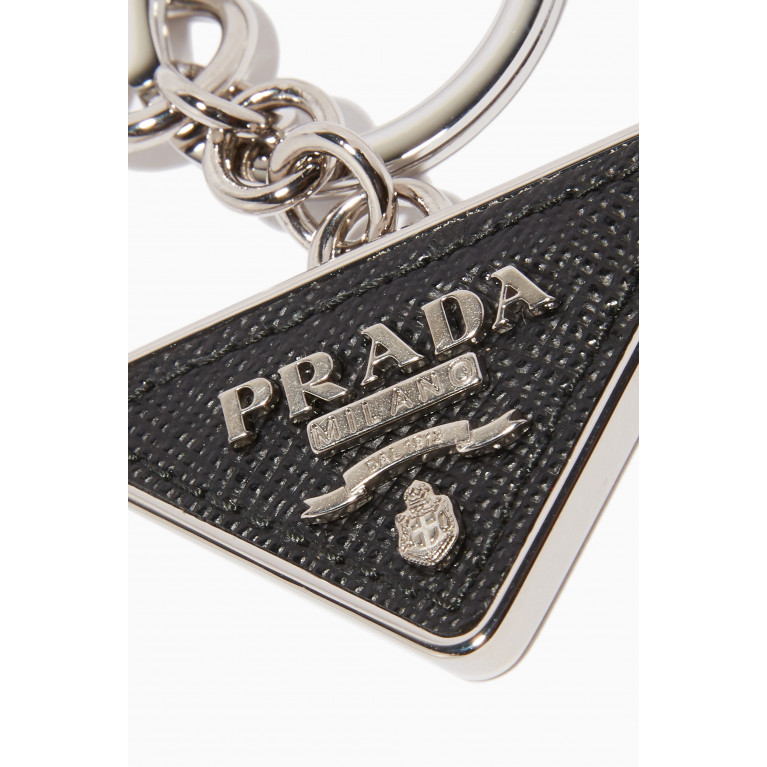Prada - Black & Silver Saffiano Leather Keychain Black