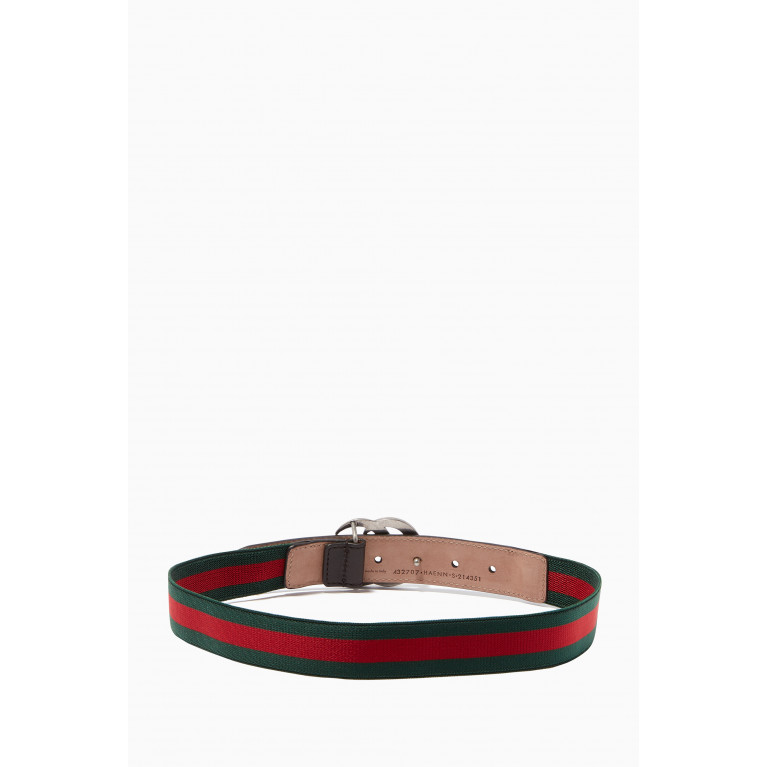 Gucci - Brown Striped 'GG' Logo Belt Brown