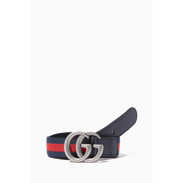 Gucci - Striped 'GG' Logo Belt Blue
