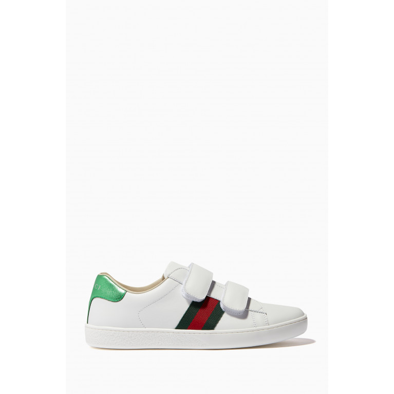 Gucci - White Velcro Strap Leather Sneakers
