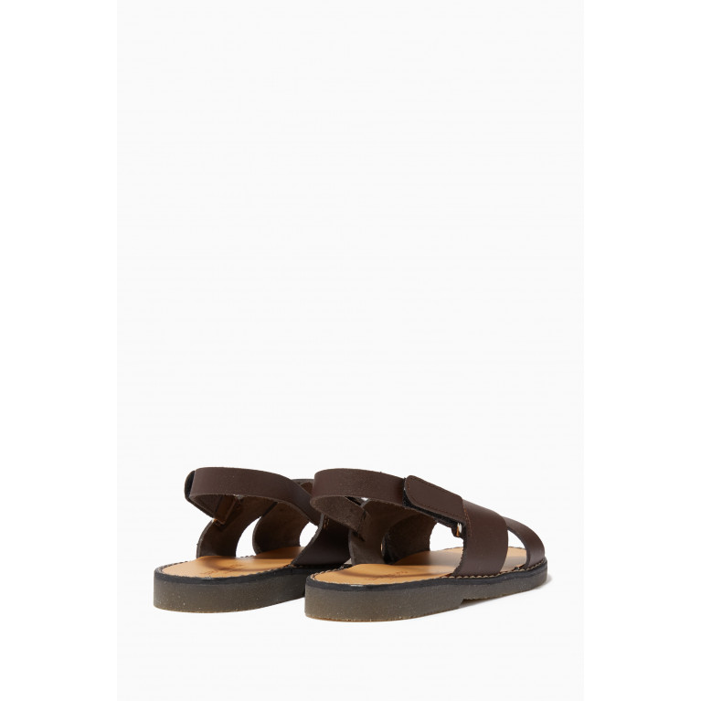 Babywalker - Leather Flat Strap Sandals Brown