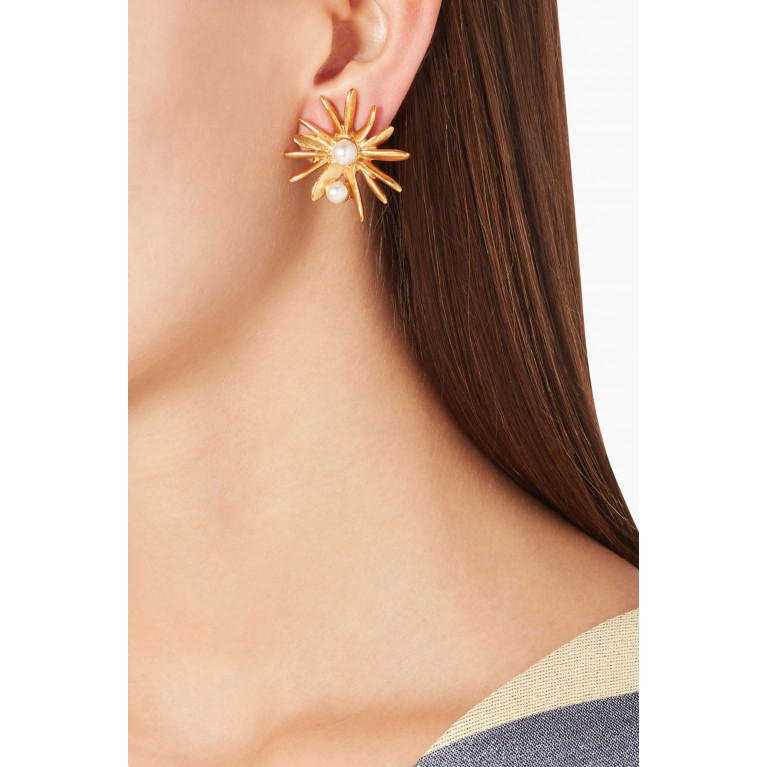 Oscar de la Renta - Gold Tone Pearl Starburst Earrings