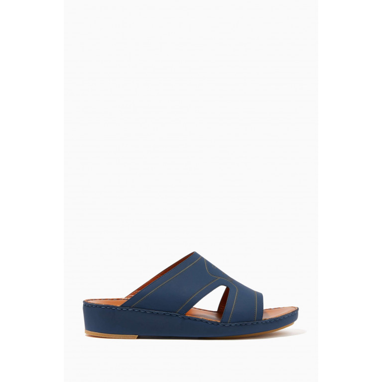 Private Collection - Navy Calfskin Arca Laserato Sandals Blue