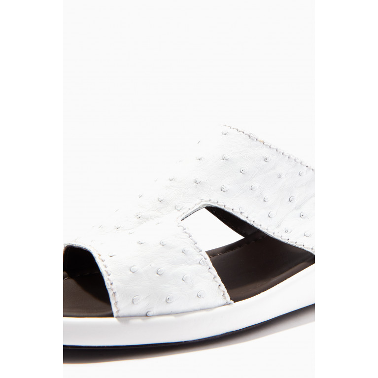 Private Collection - Western Arca Sandals in Ostrich Leather White