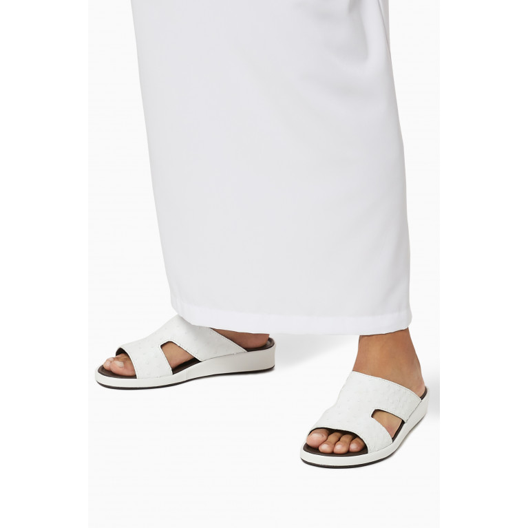 Private Collection - Western Arca Sandals in Ostrich Leather White
