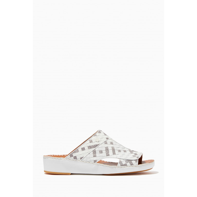 Private Collection - White & Grey Karung Snakeskin Trecce Sandals White
