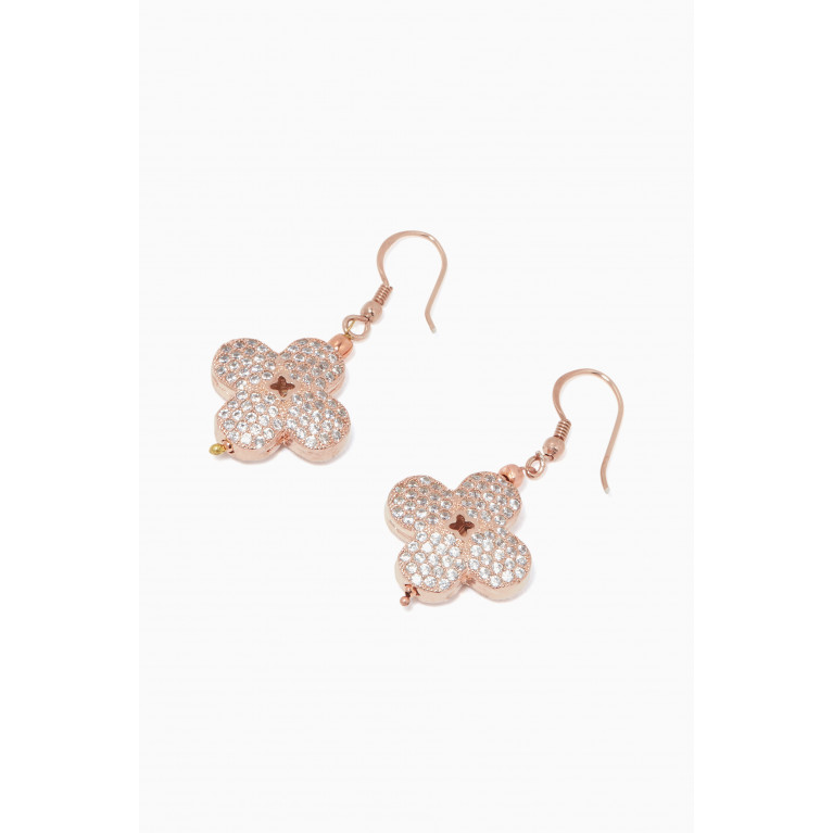 The Jewels Jar - Floral Cubic Zirconia Dangle Earrings Rose Gold