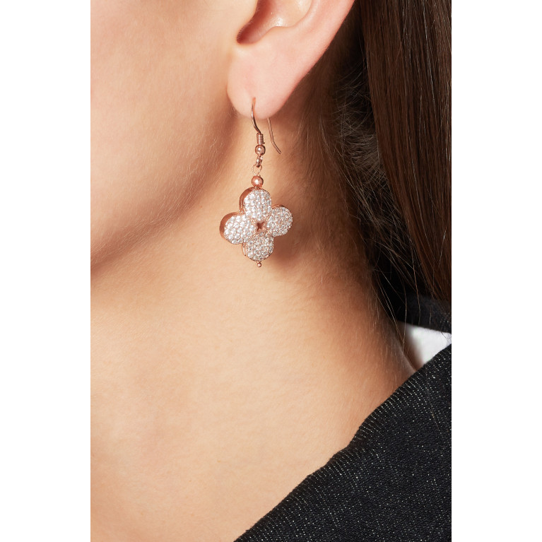 The Jewels Jar - Floral Cubic Zirconia Dangle Earrings Rose Gold