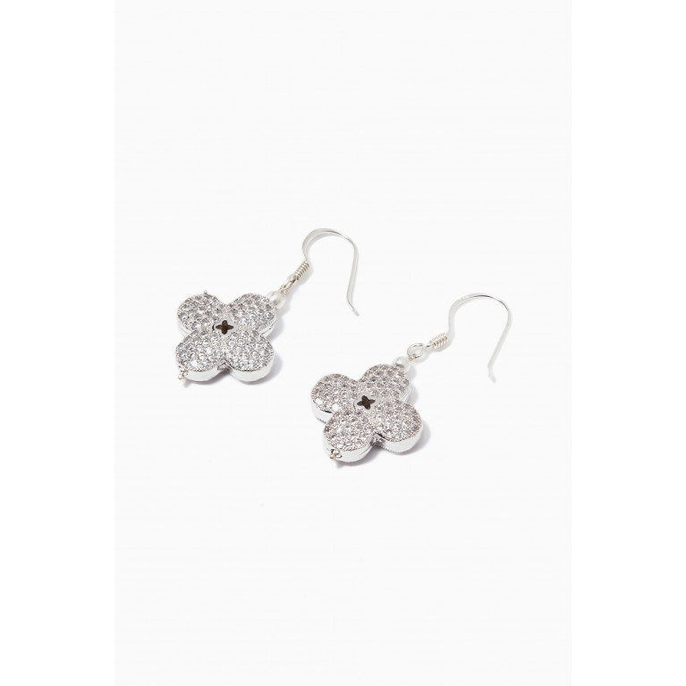 The Jewels Jar - Floral Cubic Zirconia Dangle Earrings Silver