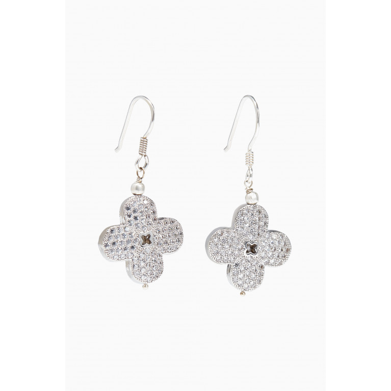 The Jewels Jar - Floral Cubic Zirconia Dangle Earrings Silver