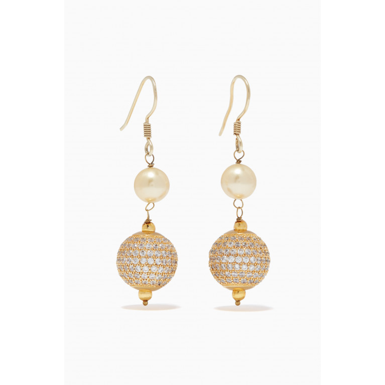 The Jewels Jar - Cubic Zirconia Ball & Pearl Dangle Earrings