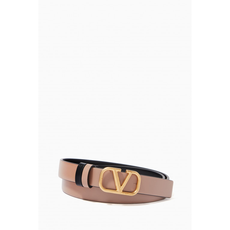 Valentino - Valentino Garavani VLOGO Reversible Belt in Glossy Calfskin, 20mm Brown