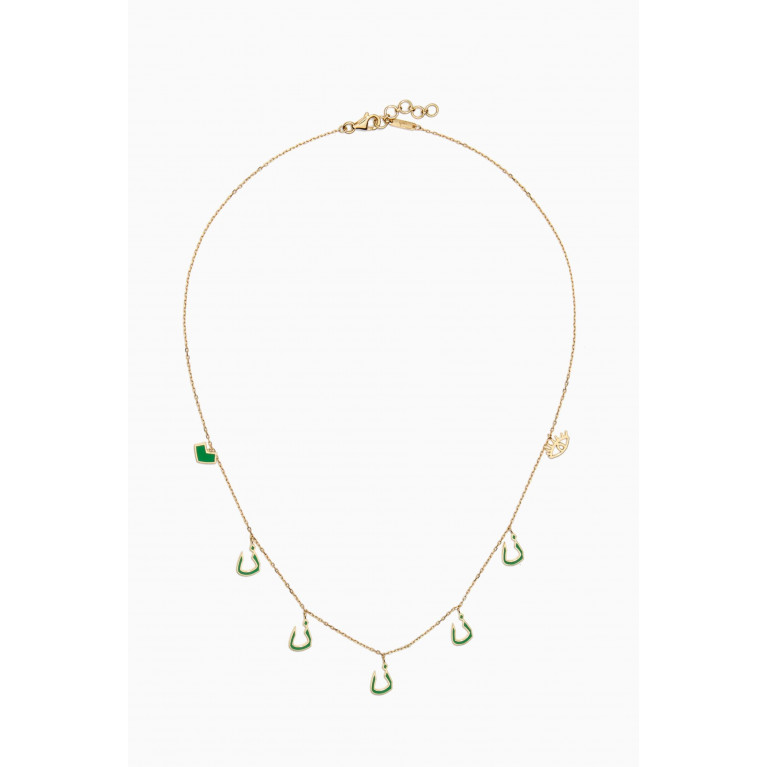 Bil Arabi - "N" Charm Necklace in 18kt Yellow Gold Green