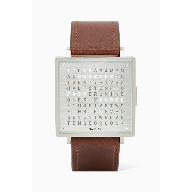 QLOCKTWO - W39 Fine Steel Vintage-Leather Strap English Watch