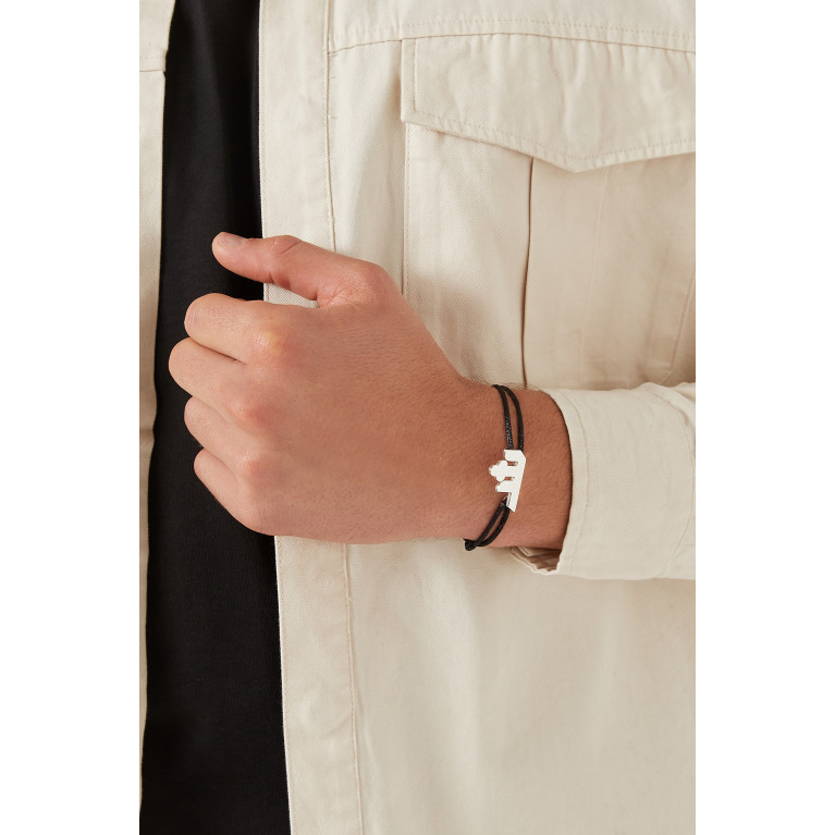 Bil Arabi - Arabic Sh Letter Bracelet in Silver & Fabric