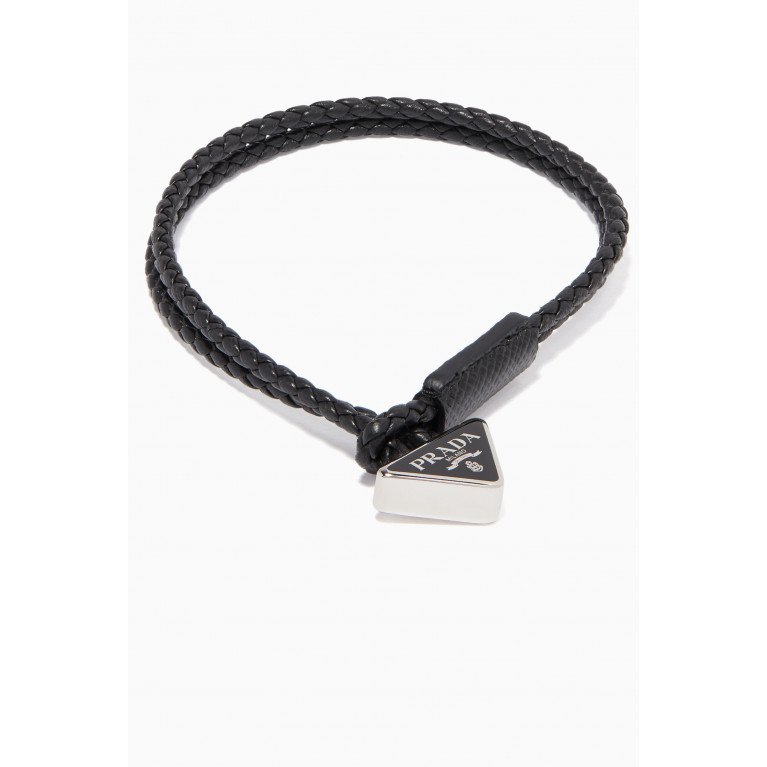 Prada - Leather Rope Triangle Logo Bracelet Black