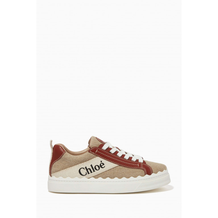 Chloé - Lauren Sneakers in Linen & Leather Neutral